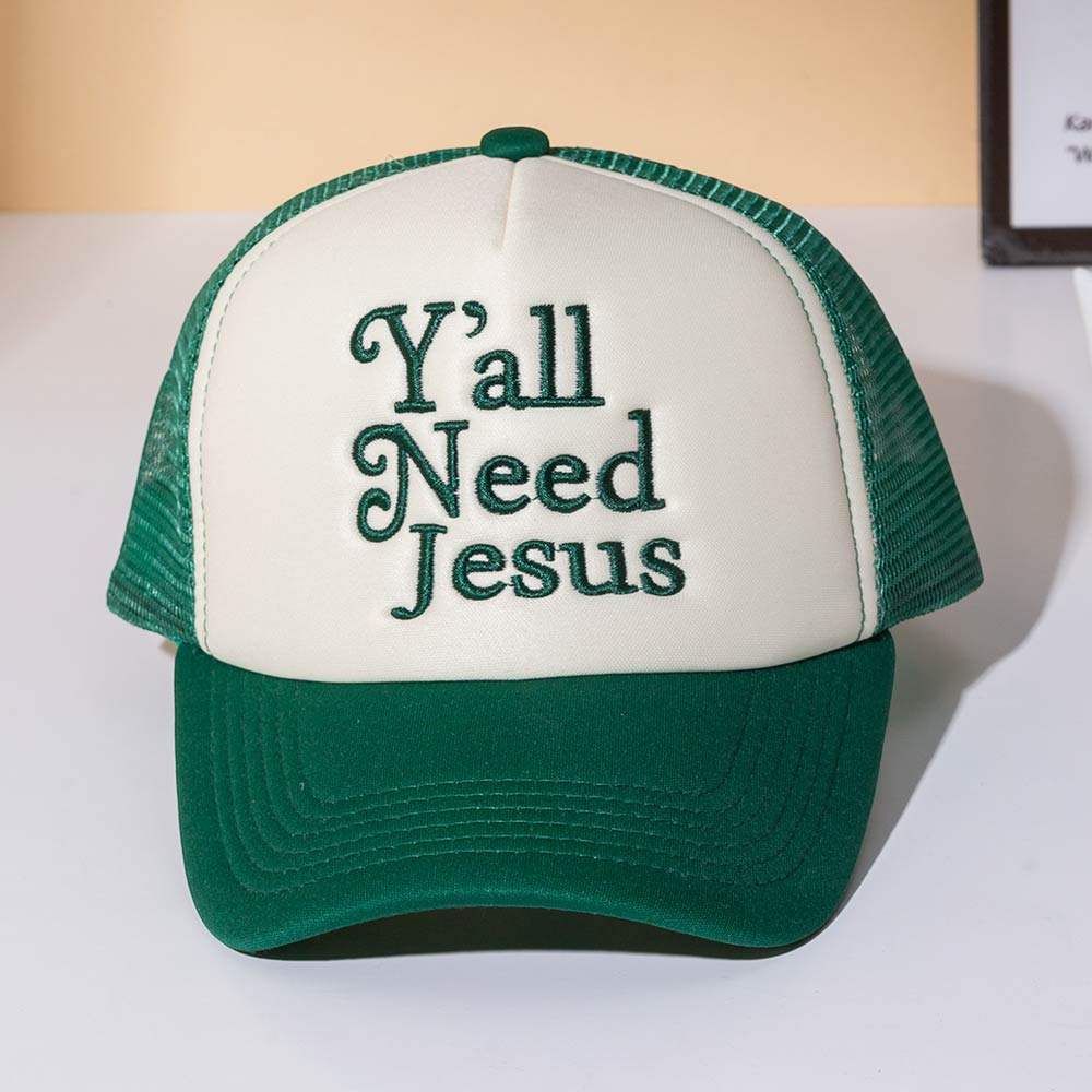 YALL NEED JESUS Message Embroidered Mesh Back Trucker Hat - Madeline Love - Flyclothing LLC