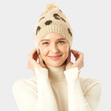 Soft Fuzzy Leopard Print Beanie Hat With Pom Pom - Madeline Love - Flyclothing LLC