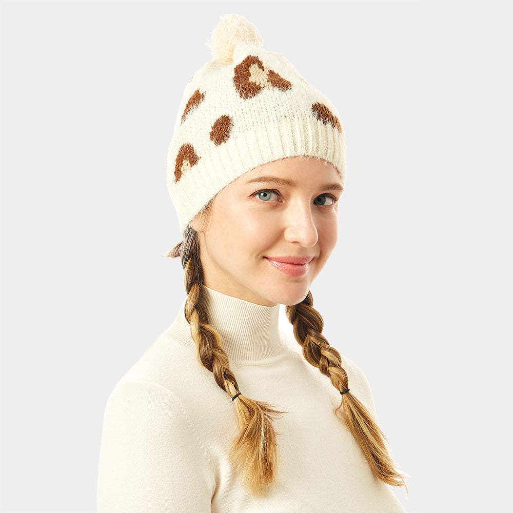 Soft Fuzzy Leopard Print Beanie Hat With Pom Pom - Madeline Love - Flyclothing LLC