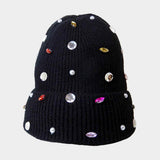Pearl Jewel Embellished Fleece Lining Knit Beanie Hat - Madeline Love - Flyclothing LLC