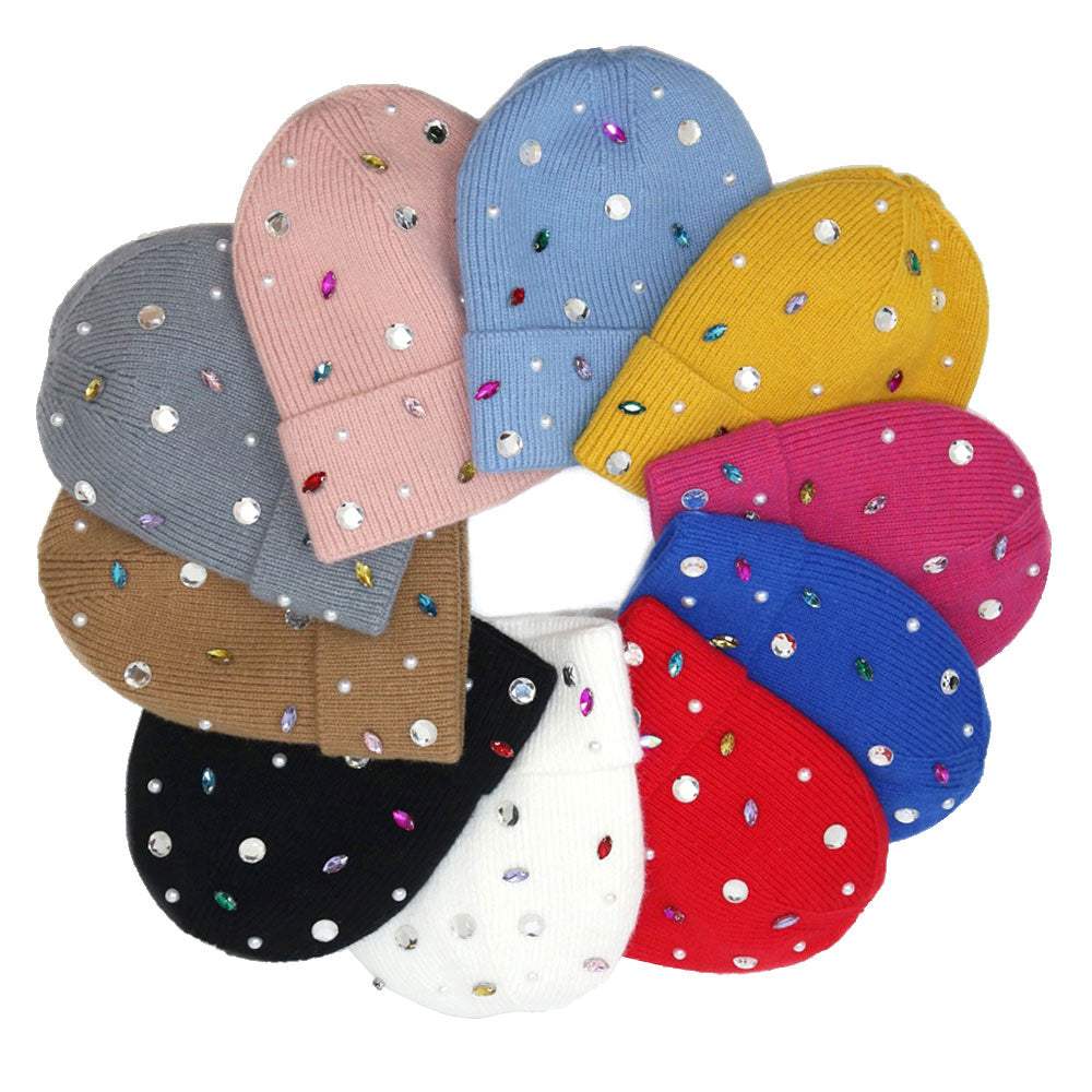 Pearl Jewel Embellished Fleece Lining Knit Beanie Hat - Madeline Love - Flyclothing LLC