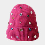 Pearl Jewel Embellished Fleece Lining Knit Beanie Hat - Madeline Love - Flyclothing LLC