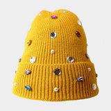 Pearl Jewel Embellished Fleece Lining Knit Beanie Hat - Madeline Love - Flyclothing LLC
