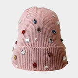 Pearl Jewel Embellished Fleece Lining Knit Beanie Hat - Madeline Love - Flyclothing LLC