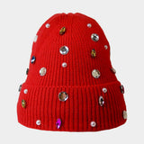 Pearl Jewel Embellished Fleece Lining Knit Beanie Hat - Madeline Love - Flyclothing LLC