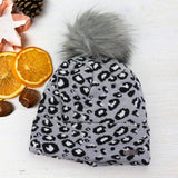 Cheetah Print Double Layered Pom Pom Beanie Hat - Madeline Love - Flyclothing LLC