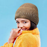 Fleece Lining Rhinestone Embellished Beanie Hat - Madeline Love - Flyclothing LLC