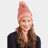 Face Mask Holder Button Cable Knit Pom Pom Beanie Hat - Madeline Love - Flyclothing LLC