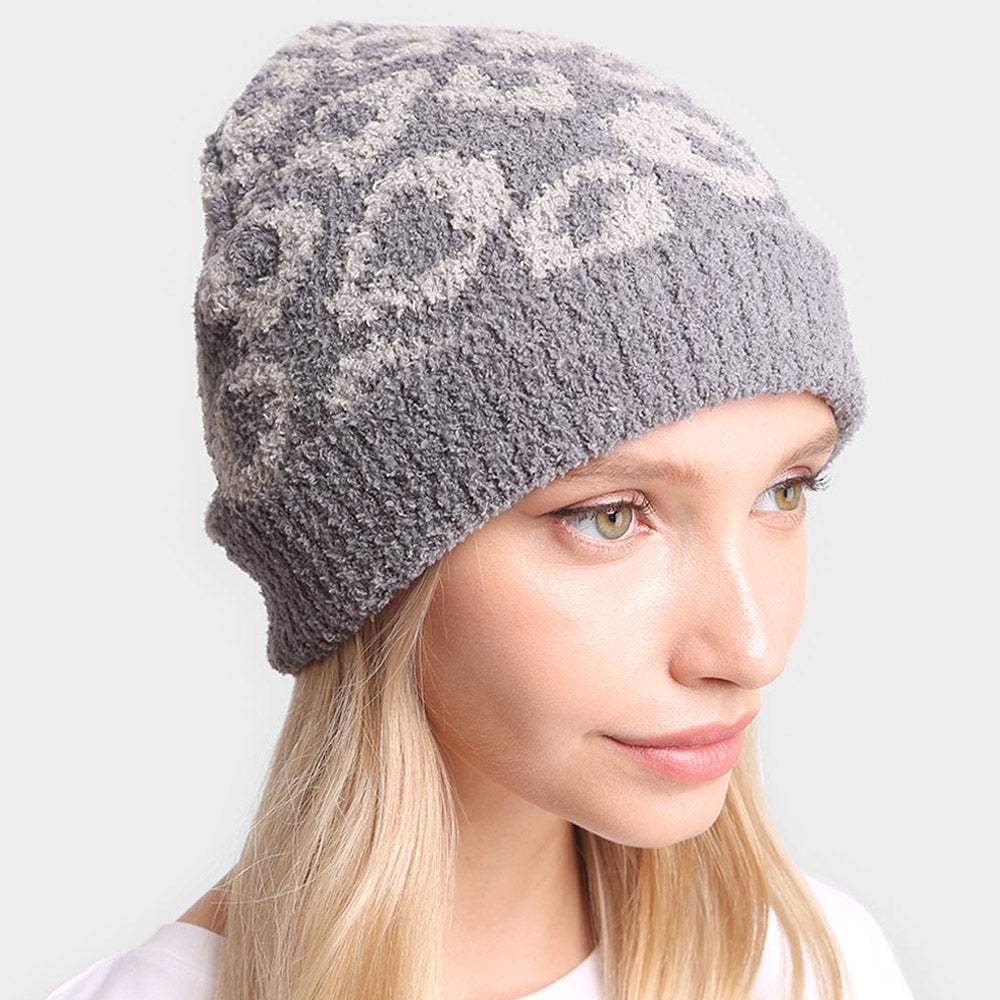 Leopard Patterned Soft Knit Beanie Hat - Madeline Love - Flyclothing LLC