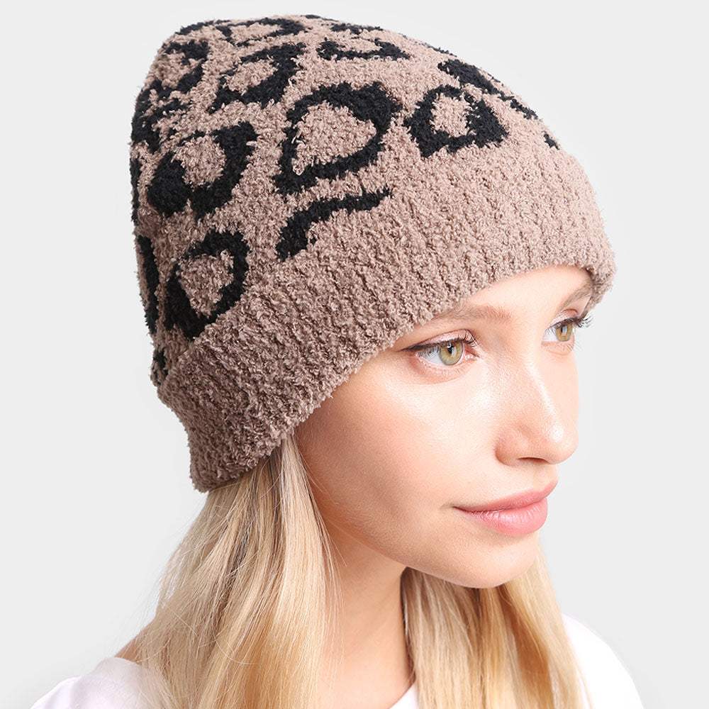 Leopard Patterned Soft Knit Beanie Hat - Madeline Love - Flyclothing LLC