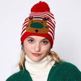 Striped Rudolph Pom Pom Beanie Hat - Madeline Love - Flyclothing LLC