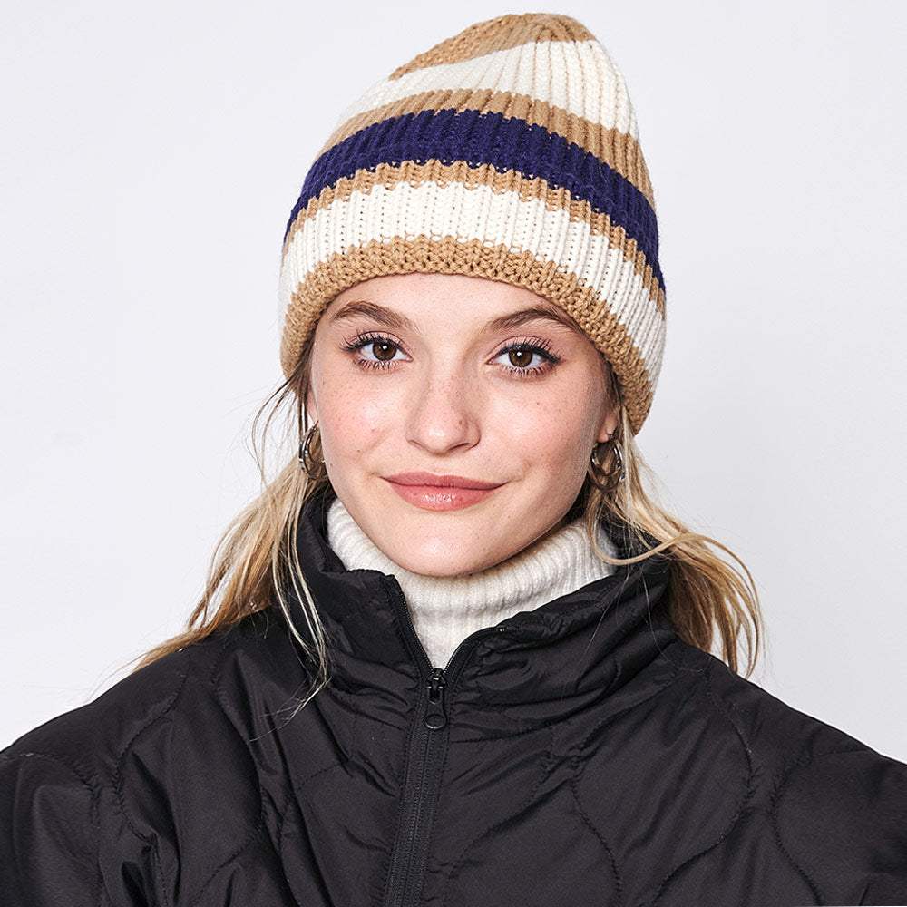 Striped Cuff Beanie Hat - Madeline Love - Flyclothing LLC