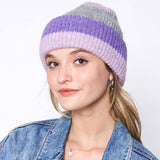 Striped Ribbed Beanie Hat - Madeline Love - Flyclothing LLC