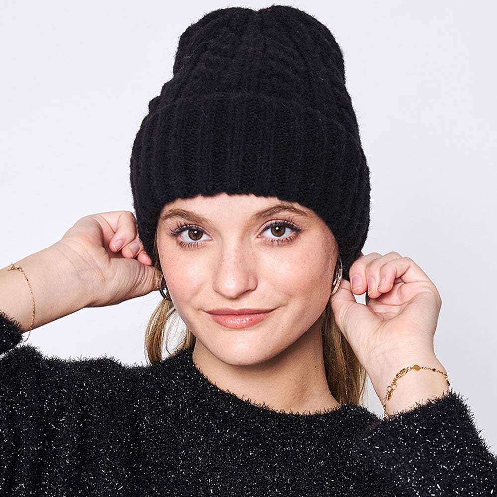 Solid Cable Knit Beanie Hat - Madeline Love - Flyclothing LLC