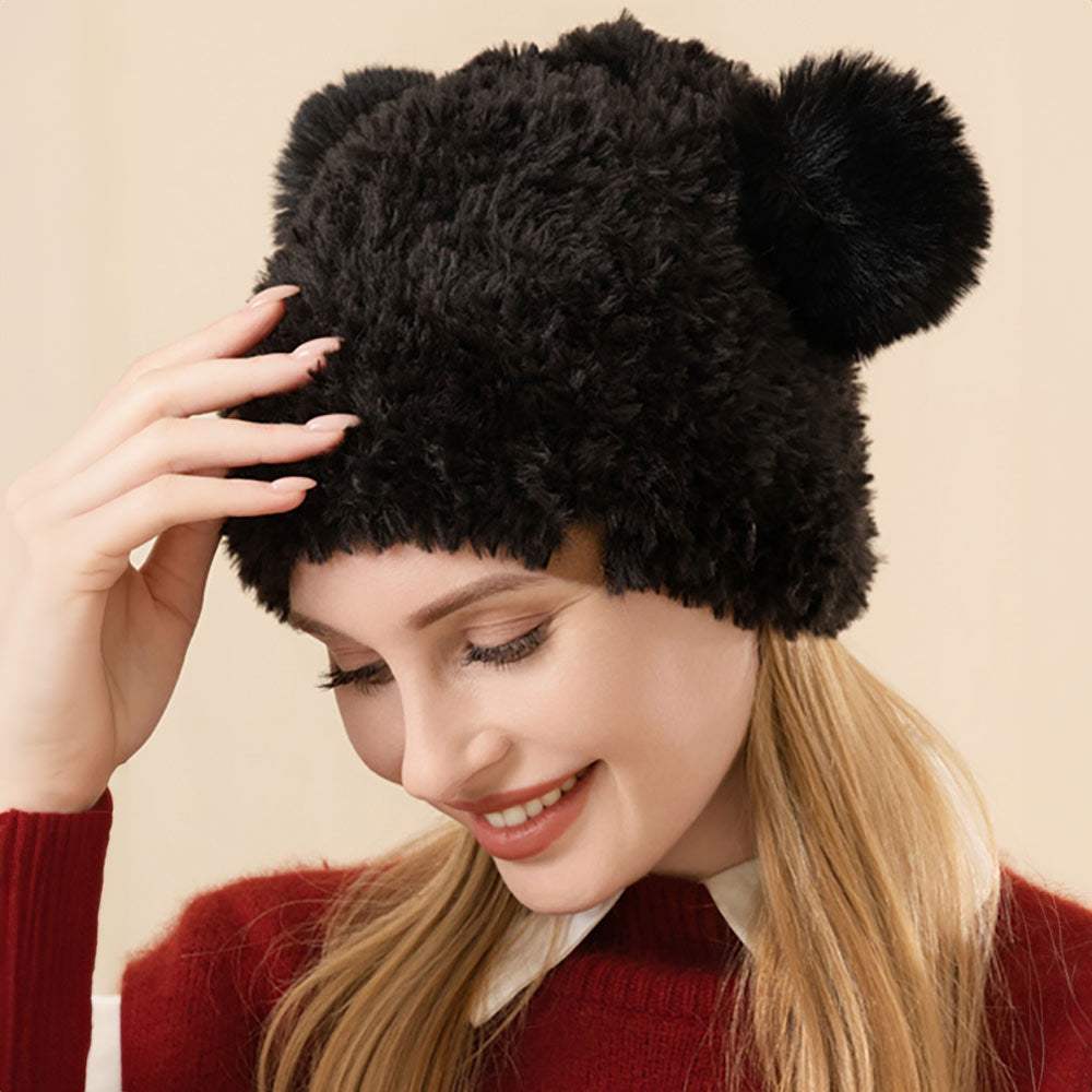 Faux Fur Pom Pom Ear Beanie Hat - Madeline Love - Flyclothing LLC