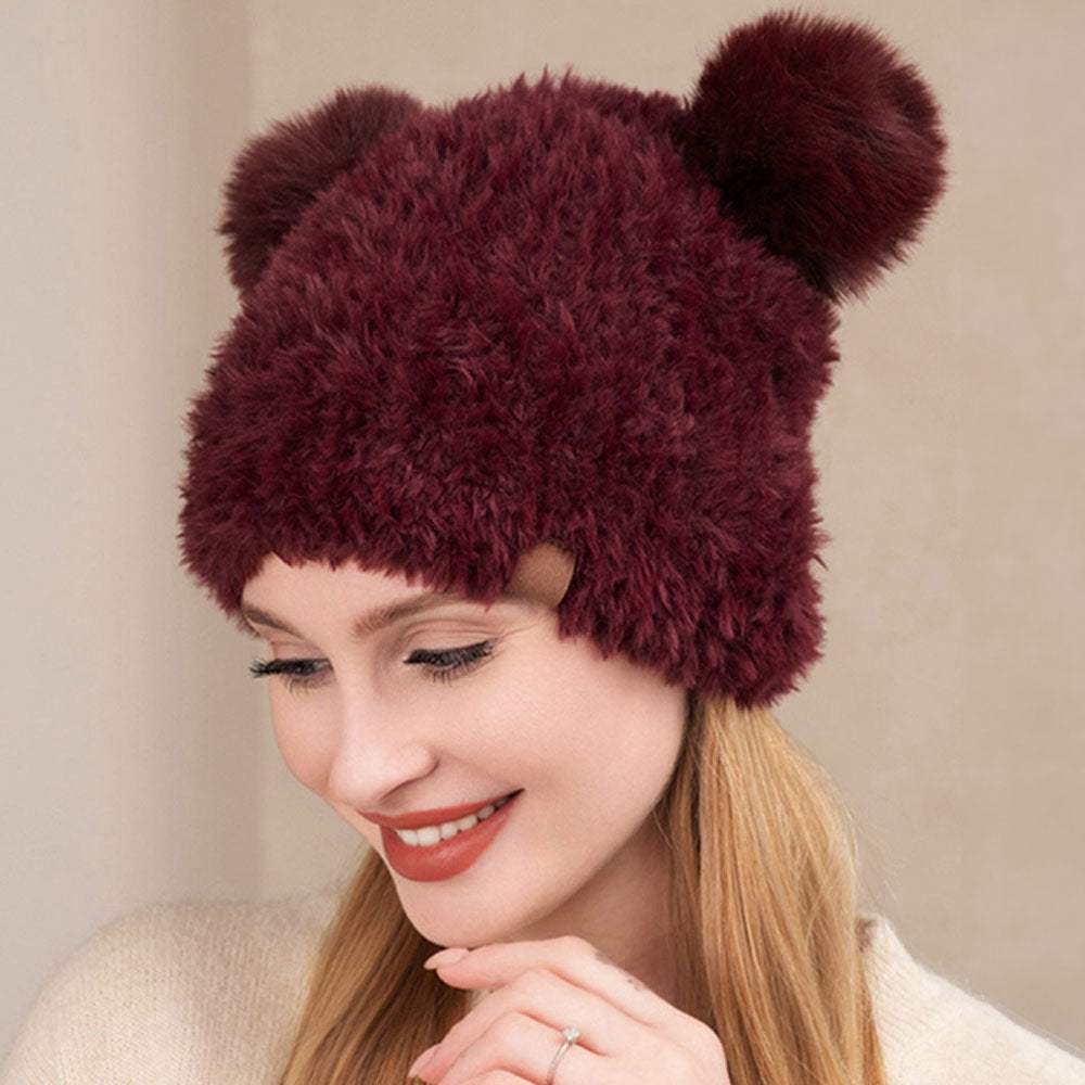 Faux Fur Pom Pom Ear Beanie Hat - Madeline Love - Flyclothing LLC