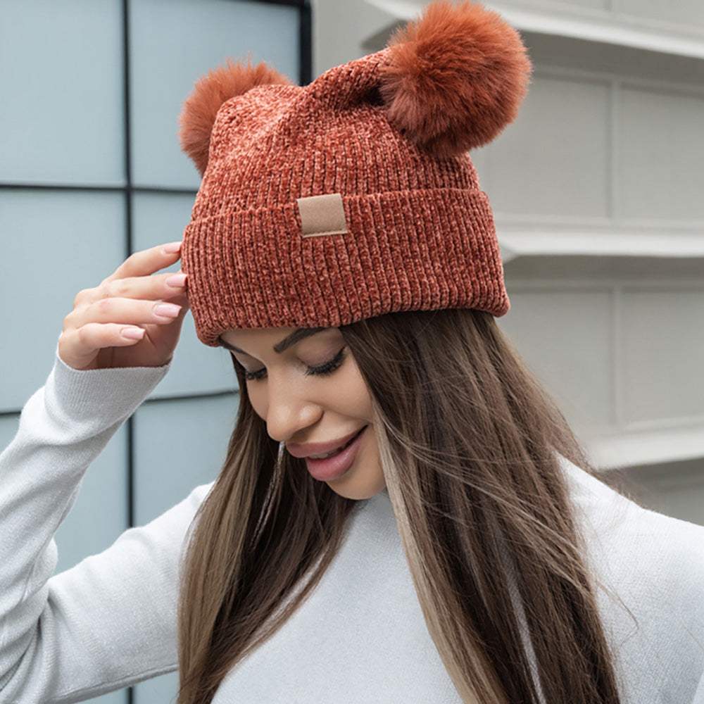Double Pom Pom Pointed Beanie Hat - Madeline Love - Flyclothing LLC