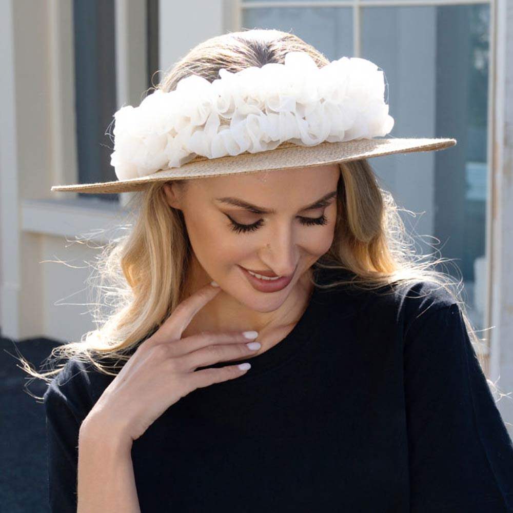 Floral Trim Open Top Wide Brim Straw Sun Hat - Madeline Love - Flyclothing LLC