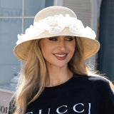 Floral Trim Straw Sun Hat - Madeline Love - Flyclothing LLC
