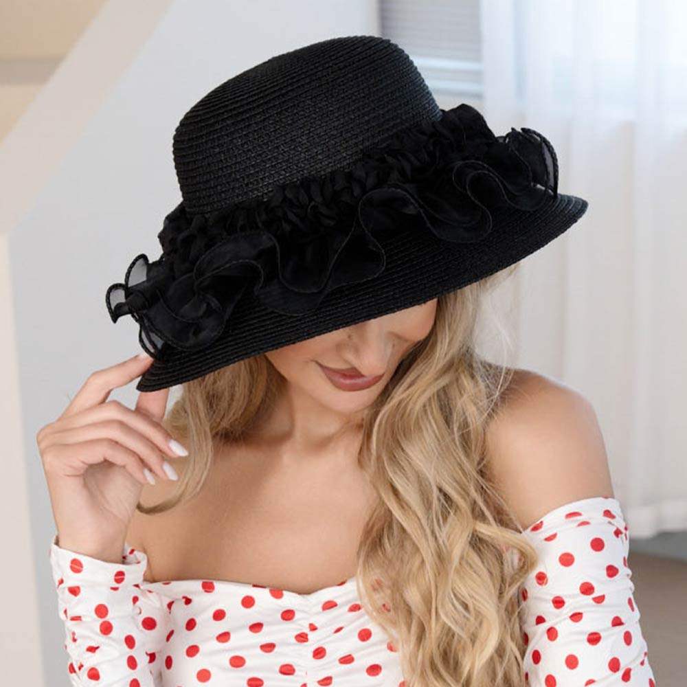 Floral Trim Straw Sun Hat - Madeline Love - Flyclothing LLC