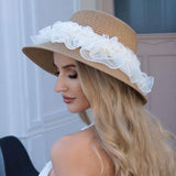 Floral Trim Straw Sun Hat - Madeline Love - Flyclothing LLC