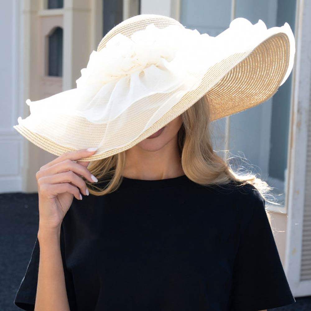 Oversized Sheer Floral Cover Wide Brim Straw Sun Hat - Madeline Love - Flyclothing LLC