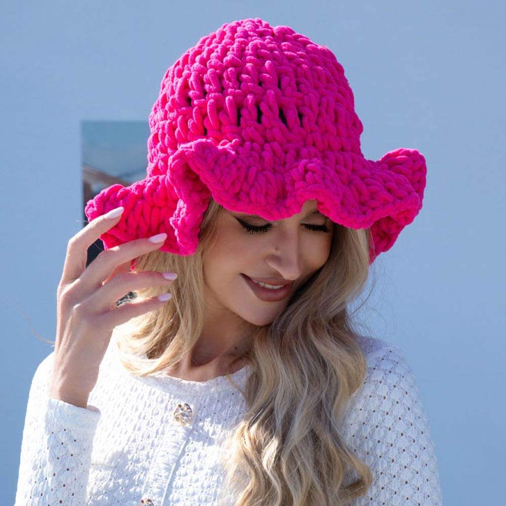 Plain Chunky Crochet Bucket Hat - Madeline Love - Flyclothing LLC