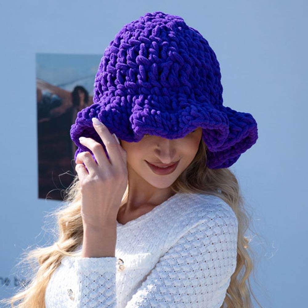 Plain Chunky Crochet Bucket Hat - Madeline Love - Flyclothing LLC
