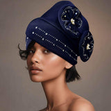 Pearl Rhinestone Cluster Embellished Floral Turban Hair Wrap - Madeline Love - Flyclothing LLC
