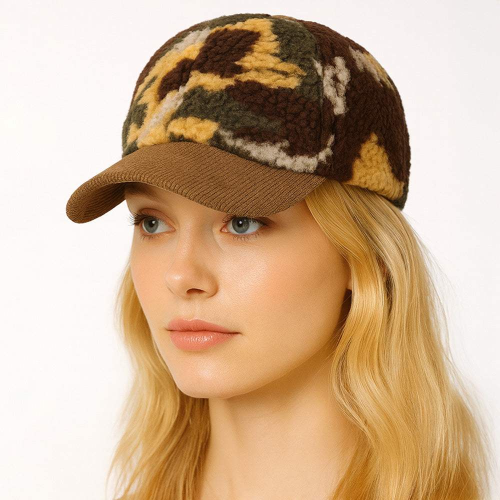 Corduroy Brim Camouflage Print Teddy Bear Baseball Cap - Madeline Love - Flyclothing LLC
