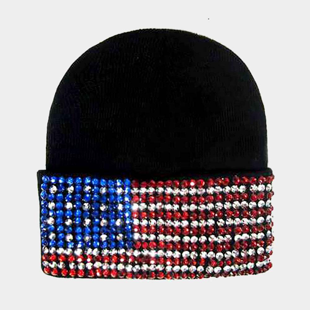 Bling American USA Flag Beanie Hat - Madeline Love - Flyclothing LLC