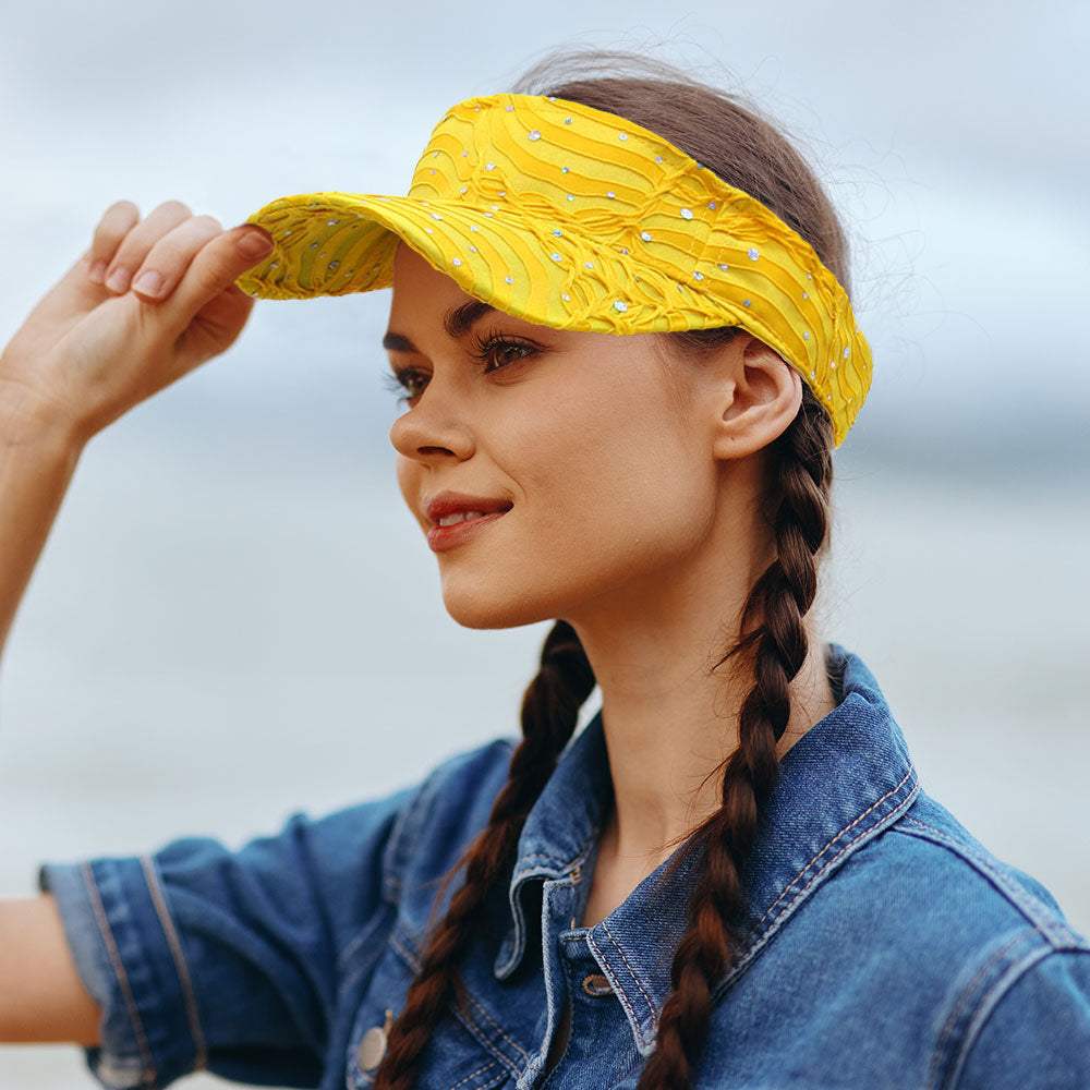 Crystal Accented Ruffled Fashion Visor Hat - Madeline Love - Flyclothing LLC