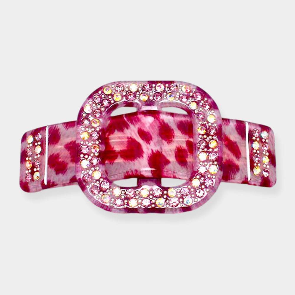 Rhinestone Buckle Leopard Print Resin Hair Barrette - Madeline Love - Flyclothing LLC