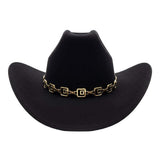 Geometric Metal Chain Accent Western Cowboy Fedora Hat - Madeline Love - Flyclothing LLC