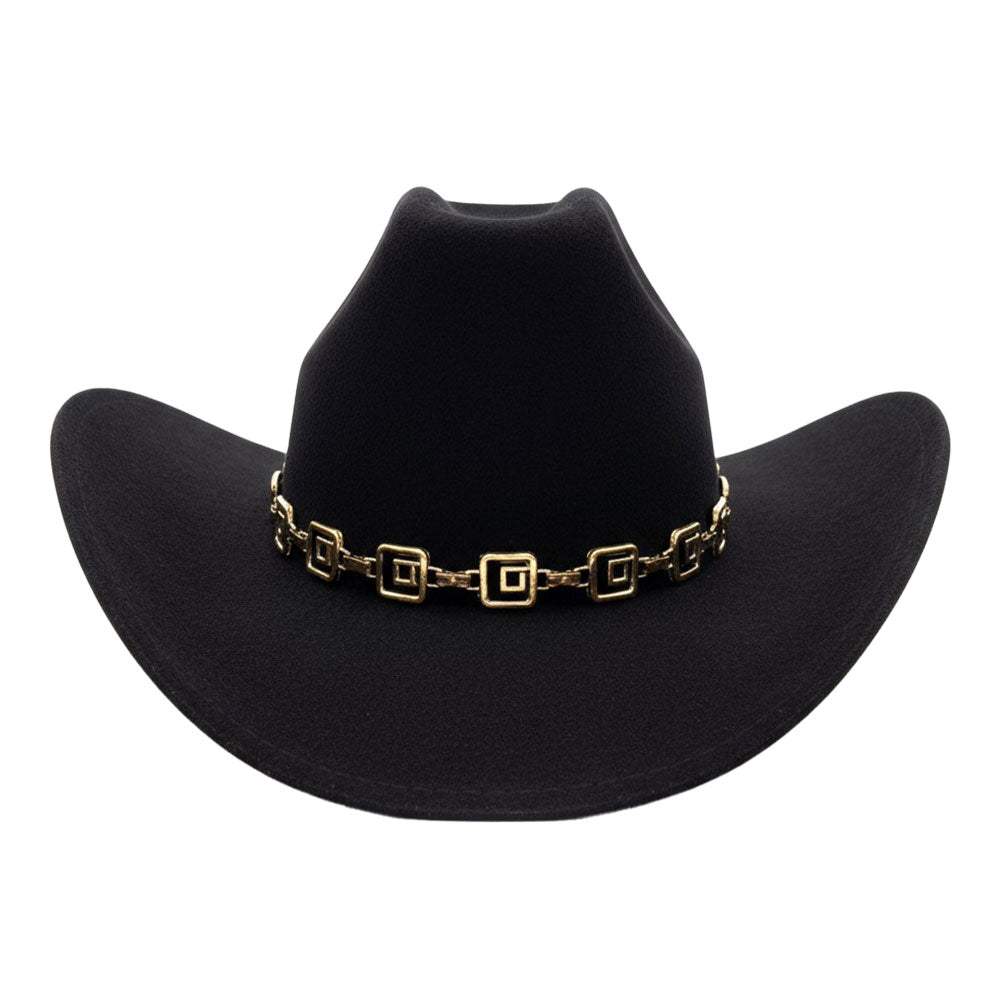 Geometric Metal Chain Accent Western Cowboy Fedora Hat - Madeline Love - Flyclothing LLC