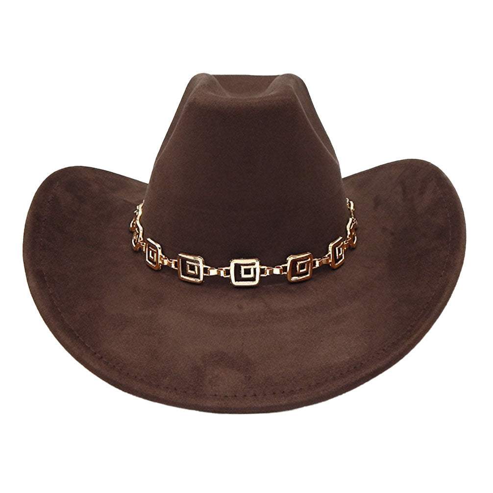 Geometric Metal Chain Accent Western Cowboy Fedora Hat - Madeline Love - Flyclothing LLC