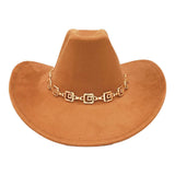 Geometric Metal Chain Accent Western Cowboy Fedora Hat - Madeline Love - Flyclothing LLC