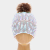 Double Layer Bedazzled Cuffed Pom Pom Beanie Hat - Madeline Love - Flyclothing LLC