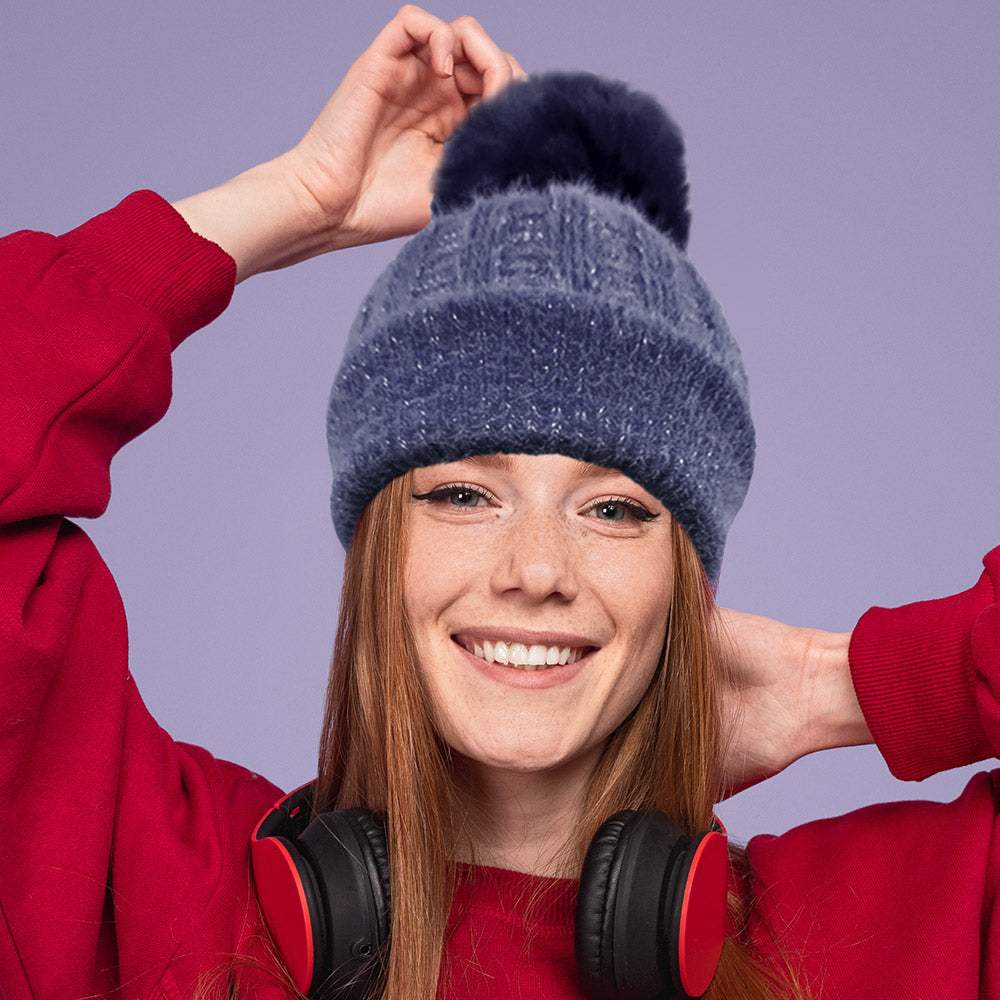 Fleece Lining Pom Pom Beanie Hat - Madeline Love - Flyclothing LLC
