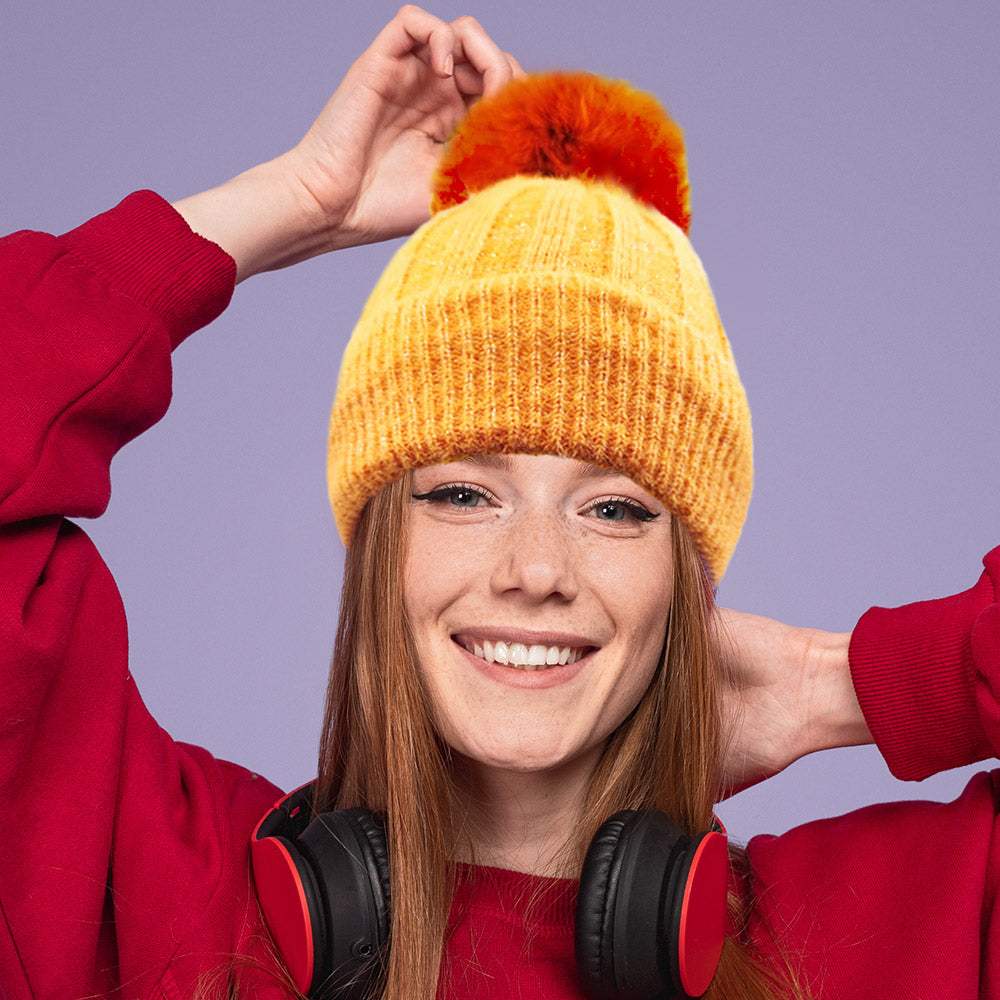 Fleece Lining Pom Pom Beanie Hat - Madeline Love - Flyclothing LLC