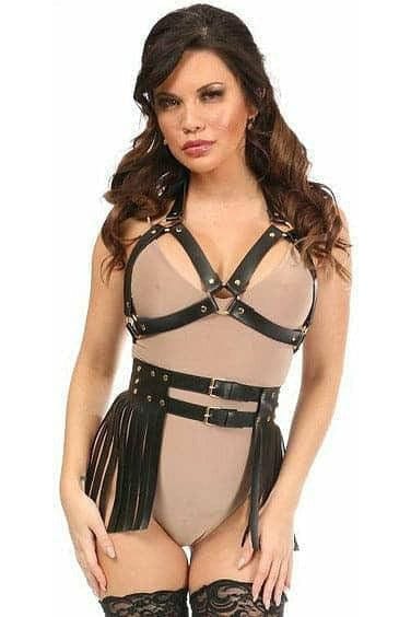 Daisy Corsets Black & Gold Vegan Leather Body Harness - Daisy Corsets