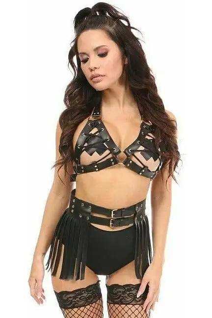 Daisy Corsets Black/Gold Faux Leather Lace-Up Bra Top - Daisy Corsets - Flyclothing LLC