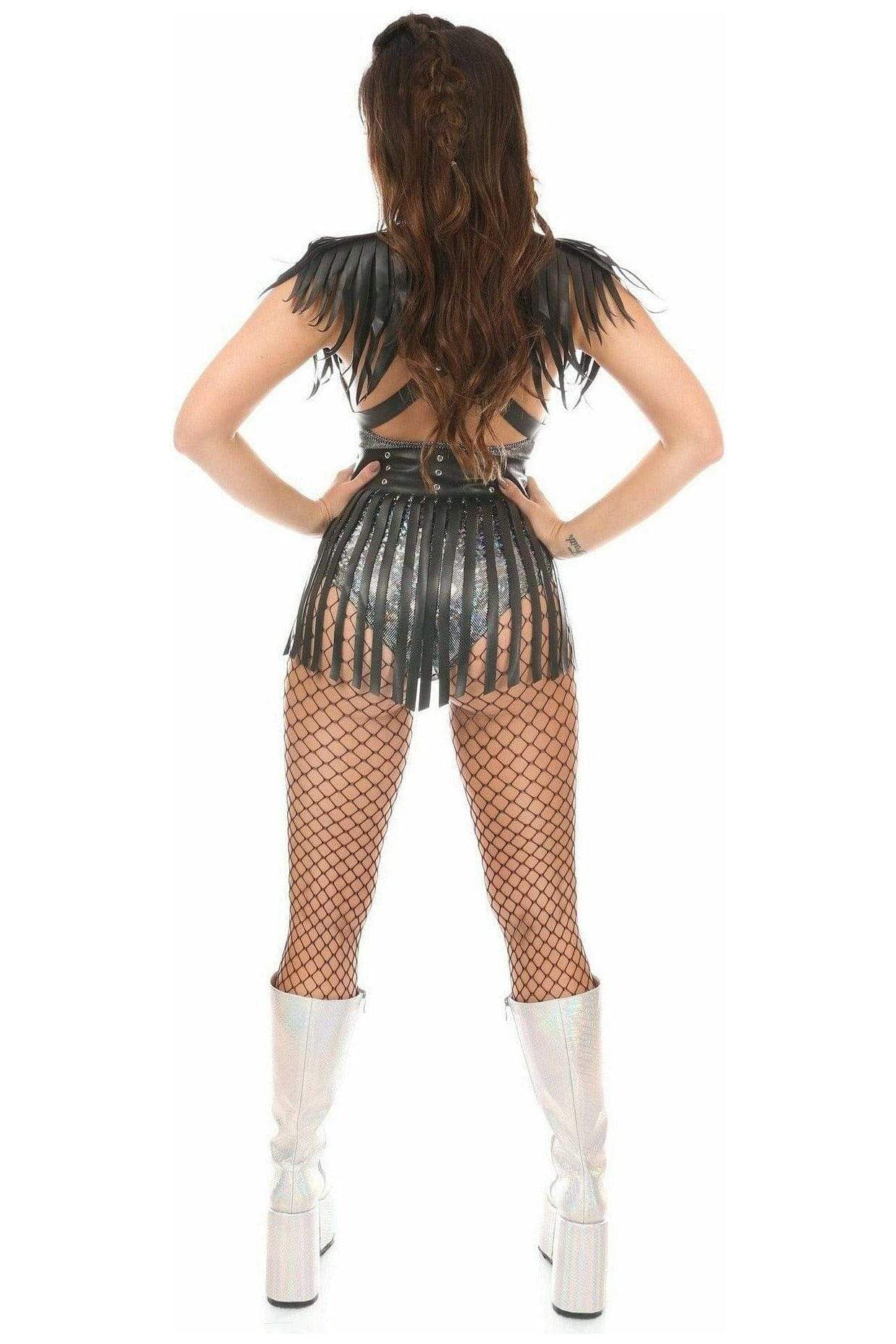 Daisy Corsets Black Vegan Leather Body Harness w/Shoulder Fringe - Daisy Corsets - Flyclothing LLC
