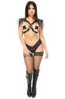 Daisy Corsets Black Vegan Leather Body Harness w/Shoulder Fringe - Daisy Corsets - Flyclothing LLC