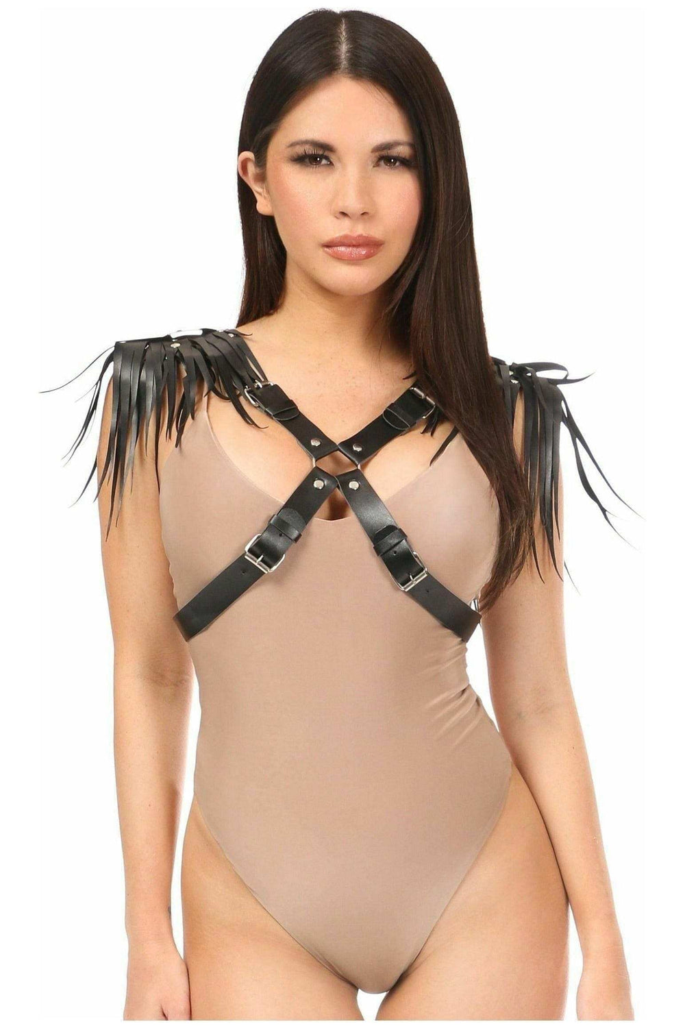Daisy Corsets Black Vegan Leather Body Harness w/Shoulder Fringe - Daisy Corsets - Flyclothing LLC