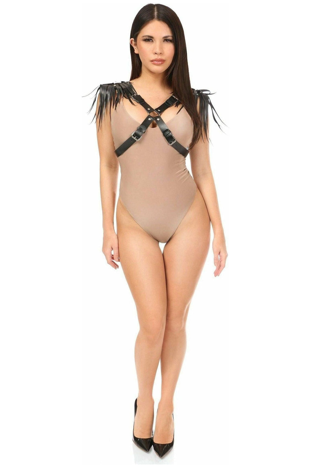Daisy Corsets Black Vegan Leather Body Harness w/Shoulder Fringe - Daisy Corsets - Flyclothing LLC