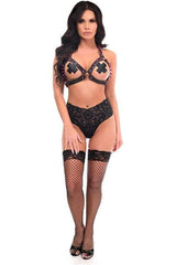 Daisy Corsets Black Vegan Leather & Pink Metallic Spikes Body Harness - Daisy Corsets - Flyclothing LLC