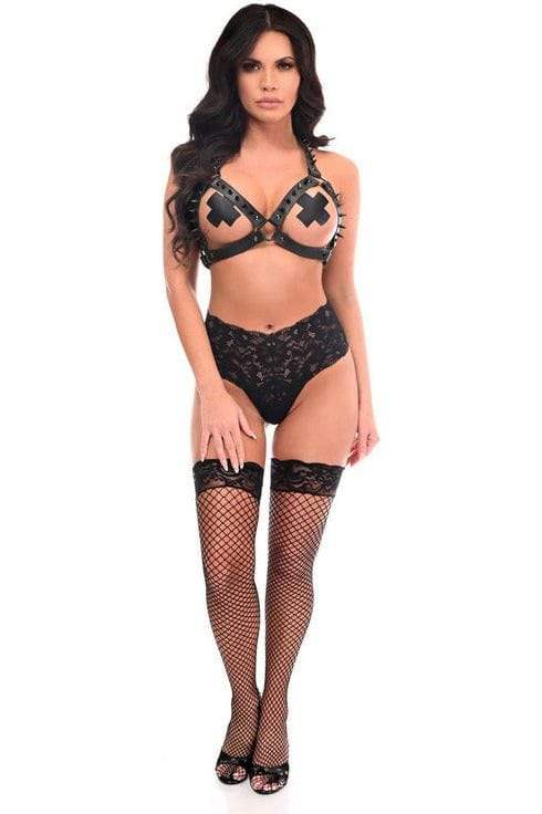Daisy Corsets Black Vegan Leather & Black Metallic Spikes Body Harness - Daisy Corsets - Flyclothing LLC