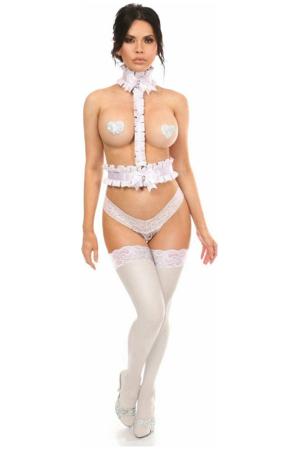 Daisy Corsets Kitten Collection White/White Lace Single Strap Body Harness - Daisy Corsets - Flyclothing LLC