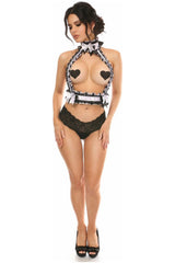 Daisy Corsets Kitten Collection White/Black Lace Double Strap Body Harness - Daisy Corsets